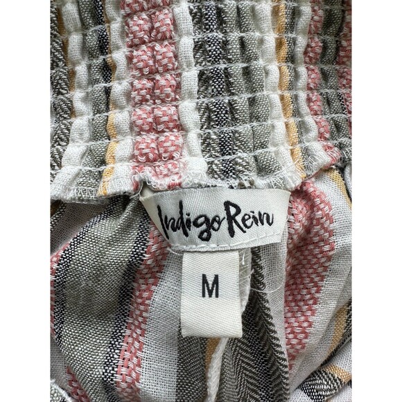 Indigo Rein Linen Blend Stripe Palazzo Wide Leg Pull On Smocked Back Midi Pants - Picture 5 of 5